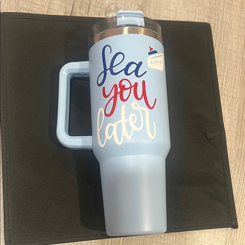 Light Blue Travel Mug with Handle